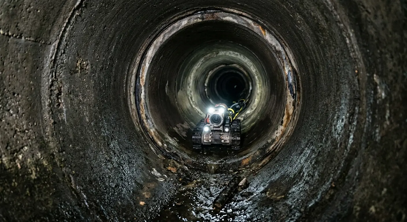 Robotic sewer camera inspecting pipe interior for Drain Snake Service in Philadelphia